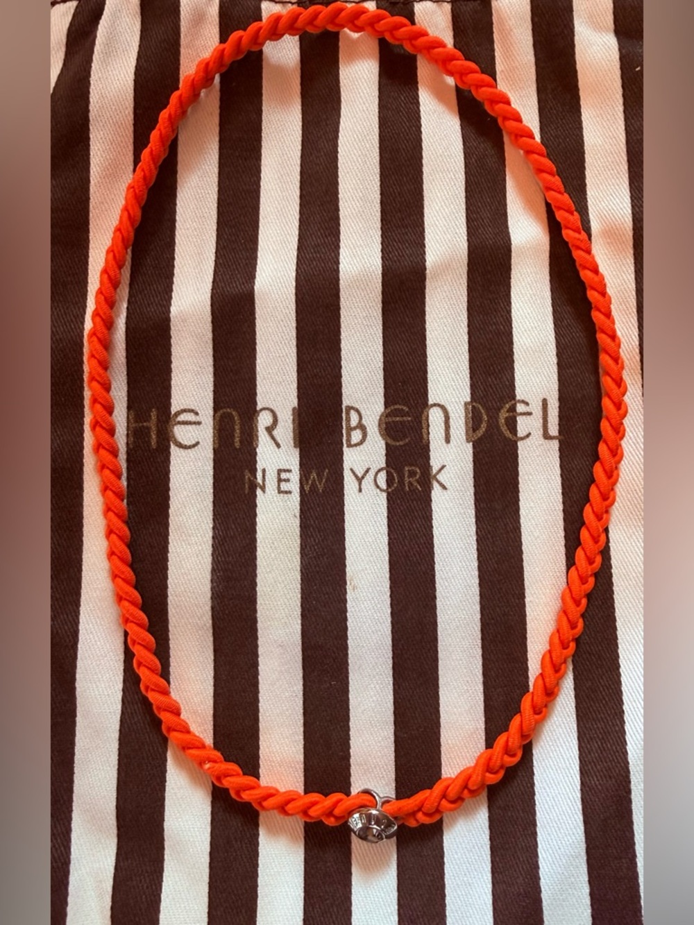 Henri Bendel Braided Headband w/ Milliner Logo and Stone in Orange